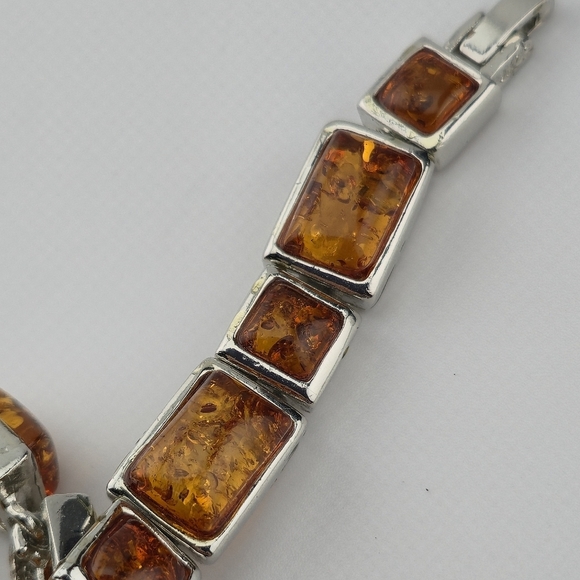 18KGP Amber Link Bracelet 7" Rectangular Gemstones Gold Plated Statement Jewelry - Picture 5 of 12